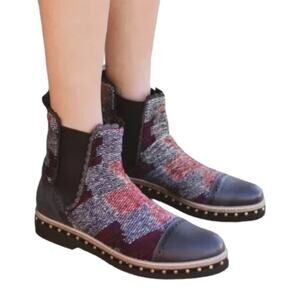 Free People Textile Tapestry Atlas Chelsea Ankle Boots In Navy Size 36 EU